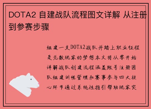 DOTA2 自建战队流程图文详解 从注册到参赛步骤